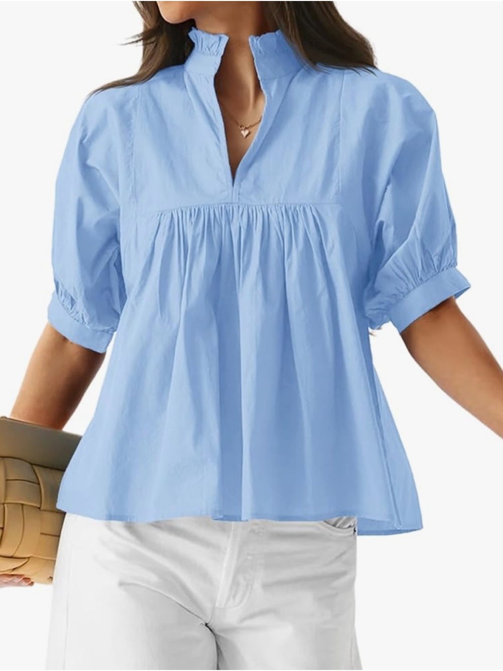 CICY BELL Women’s Puff Sleeve V-neck Blouse Babydoll Peplum Top Dressy Casual